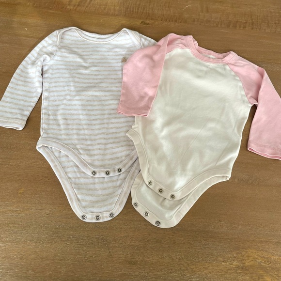 GAP Other - GAP & Old Navy Long Sleeve Bodysuits - Beige & White Stripes & Raglan Pink 6-12M